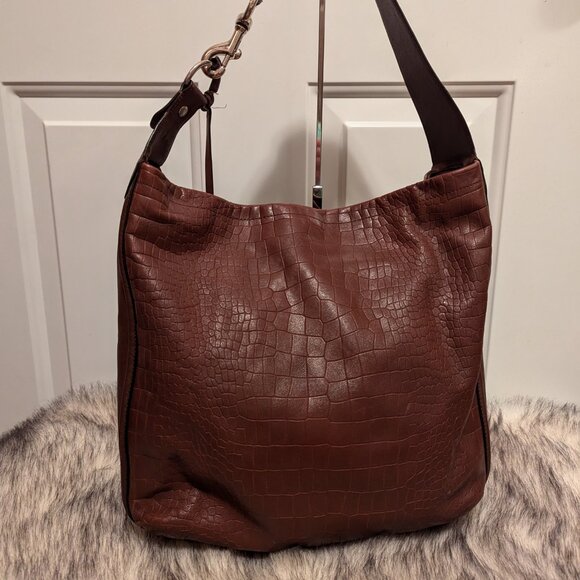 Coach F26122 Avery Brown Croc Hobo Croc Embossed Brown Leather - Picture 3 of 9